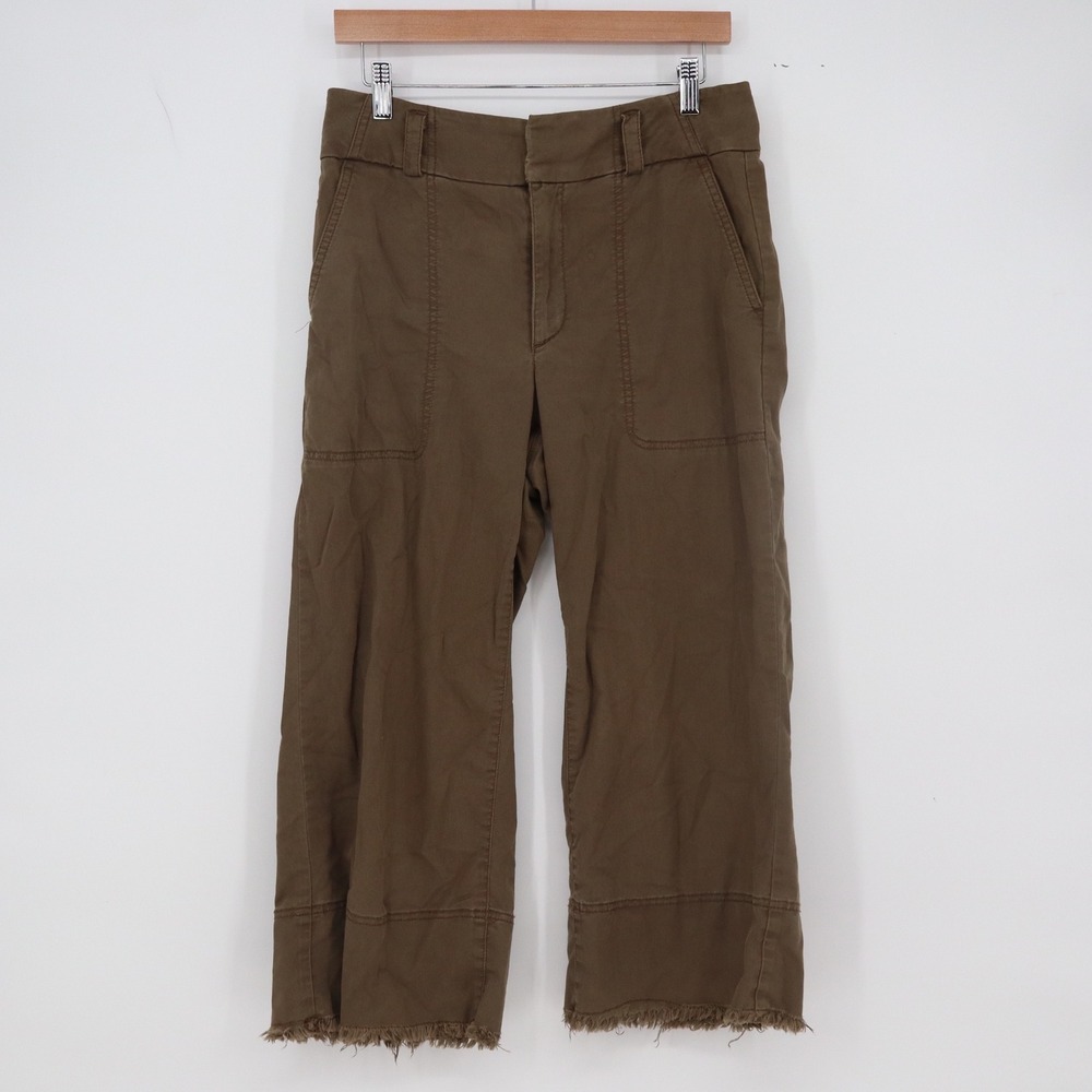 LOFT Pants Womens 6P Wide Leg Crop Olive Brown Frayed Hem Utility Excellent